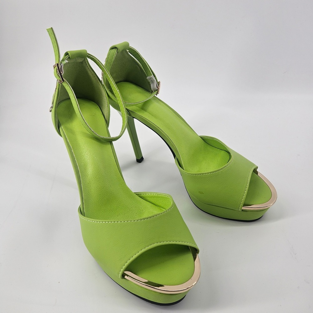 Unbranded Womens 40/US 9.5 Platform Heels Green Faux Leather Gold Floral